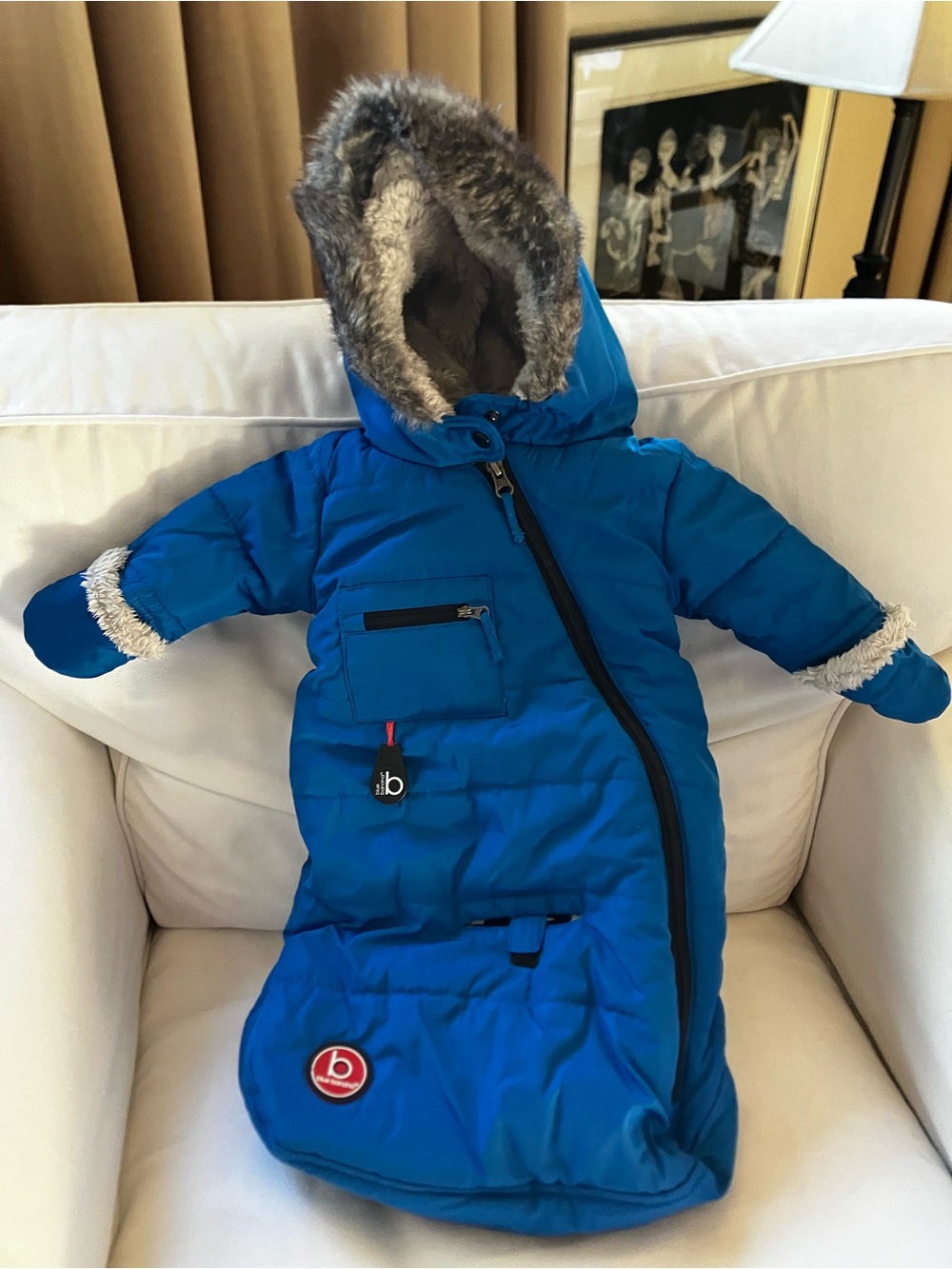 Kushies Blue Banana Car Seat Safe Baby Bunting Snowsuit EUC